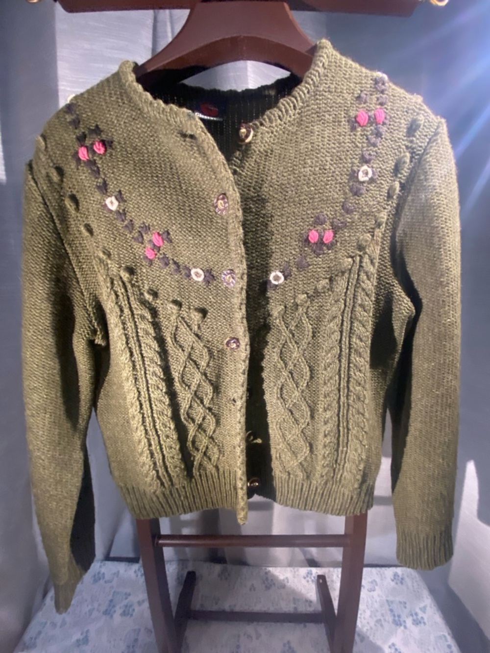 Giesswein Olive Green Knit Sweater with Subtle Embroidery